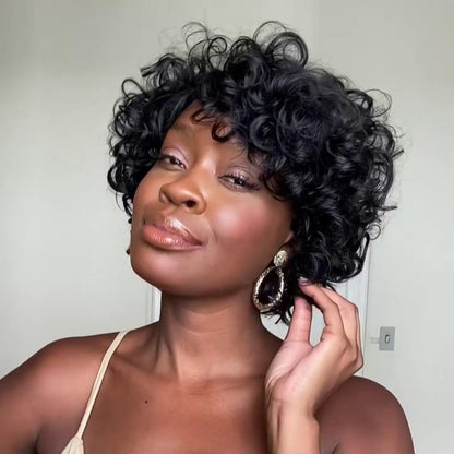 Side Part Voluminous Curly Put On & Go Bob Wig With Bangs
