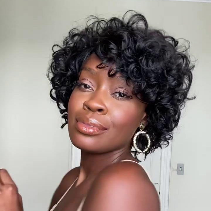 Side Part Voluminous Curly Put On & Go Bob Wig With Bangs