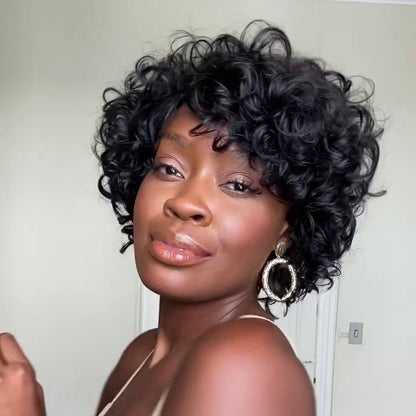 Side Part Voluminous Curly Put On & Go Bob Wig With Bangs