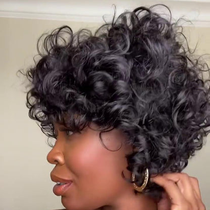 Side Part Voluminous Curly Put On & Go Bob Wig With Bangs