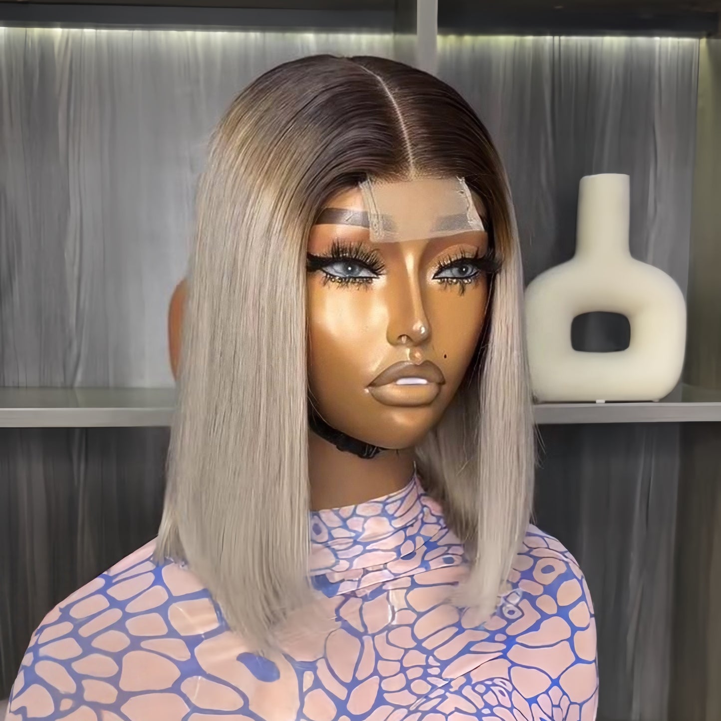Dark Brown Roots Ombre Ash Blonde Straight Bob 5×5 Lace Closure Wig