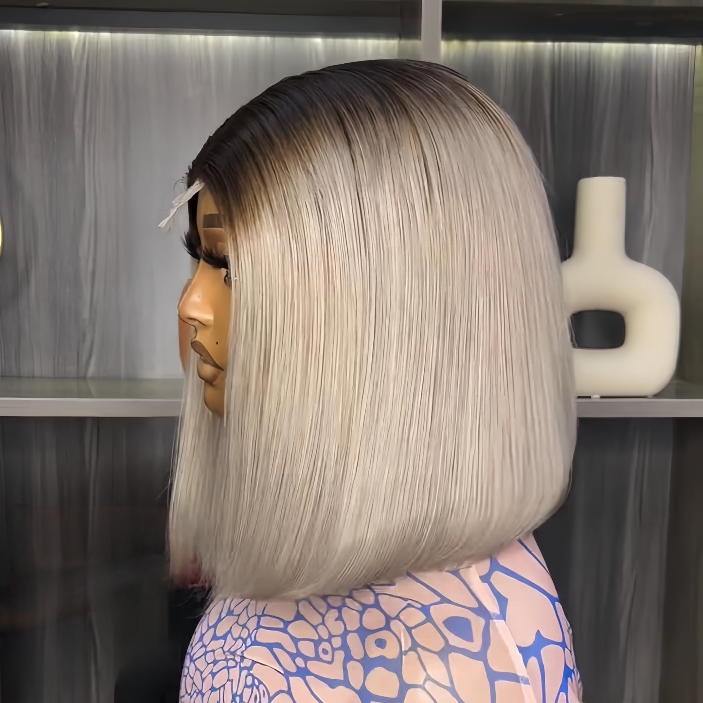 Dark Brown Roots Ombre Ash Blonde Straight Bob 5×5 Lace Closure Wig