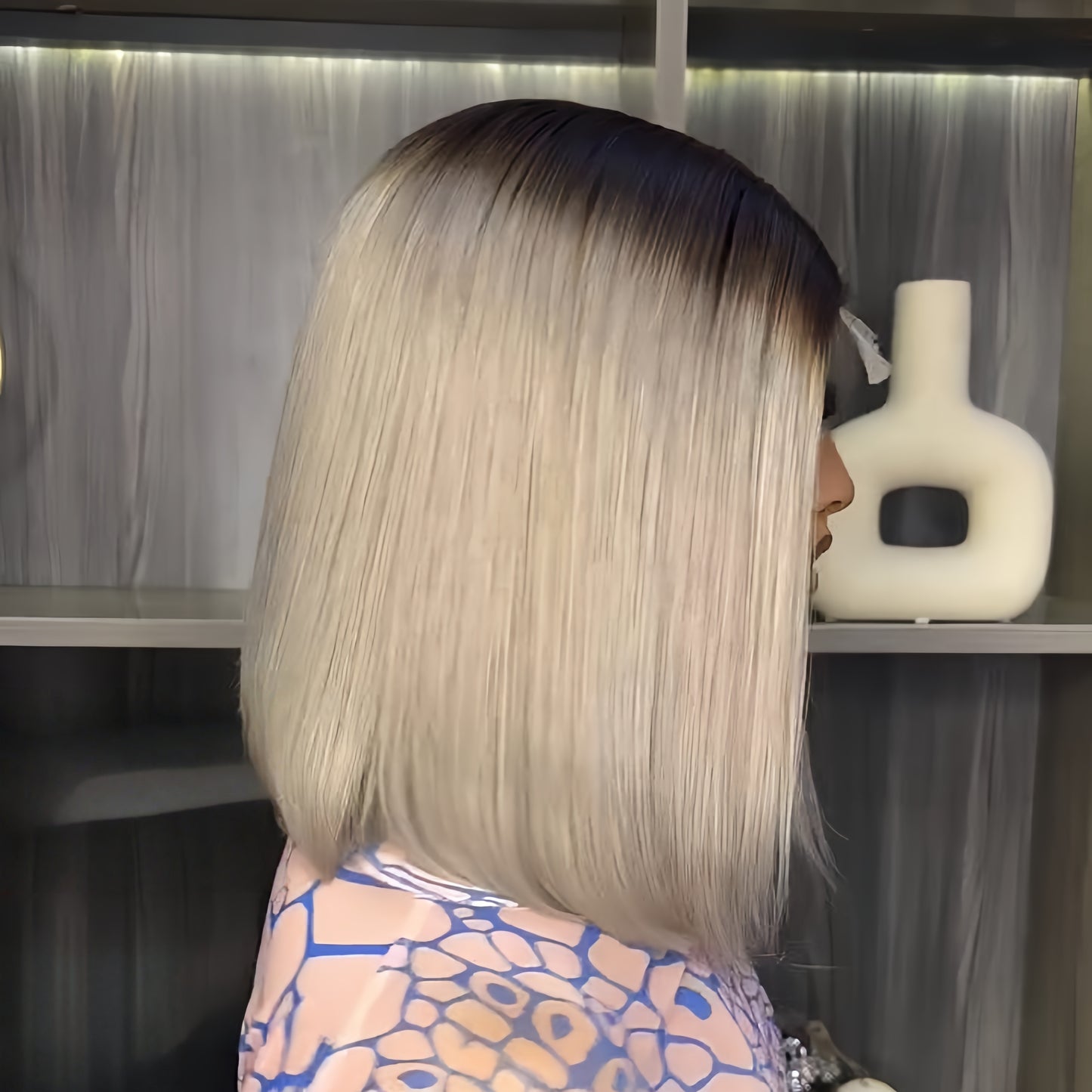 Dark Brown Roots Ombre Ash Blonde Straight Bob 5×5 Lace Closure Wig