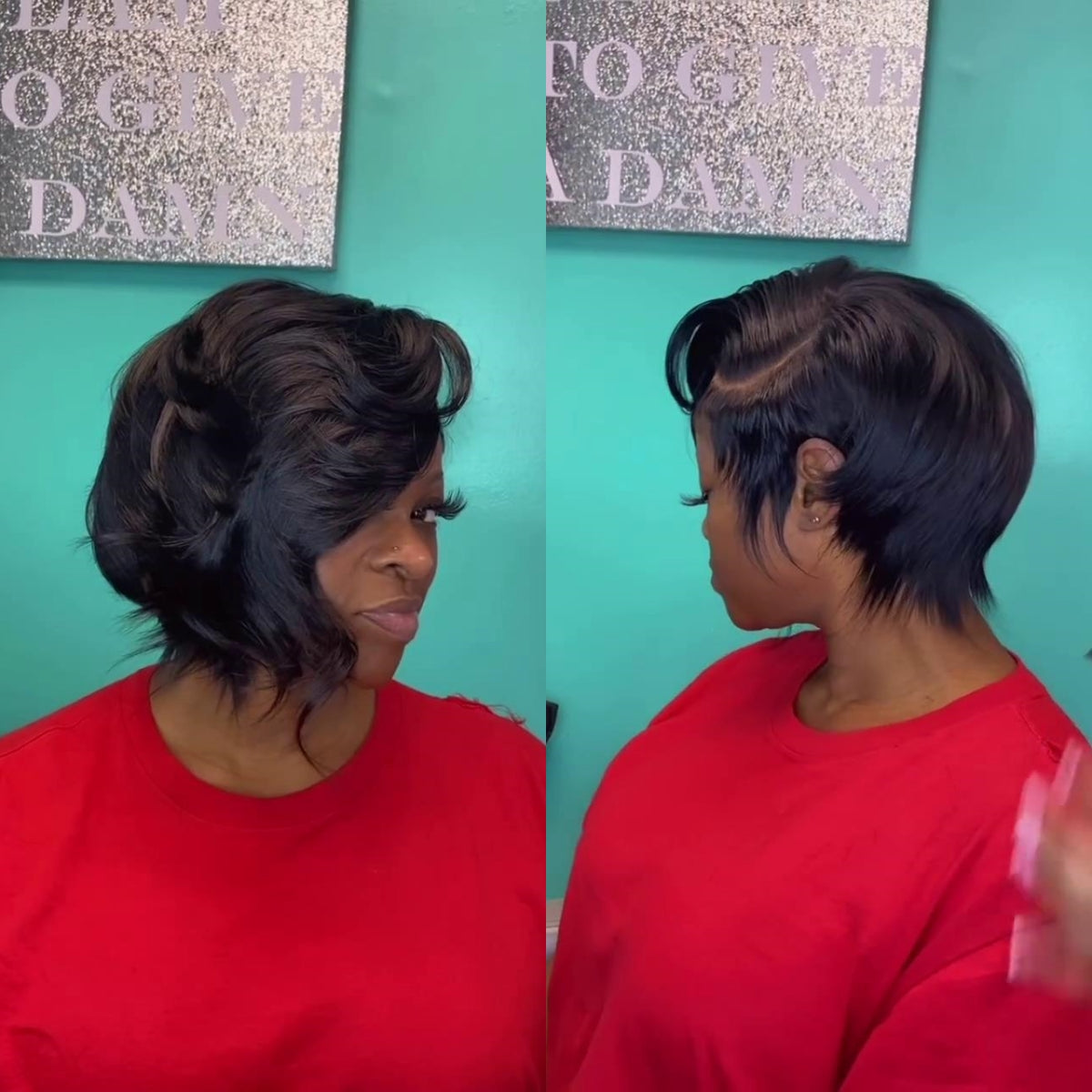 Realistic Black Layered Cut Bob 5×5 Lace Closure Wig With Side Long Bangs