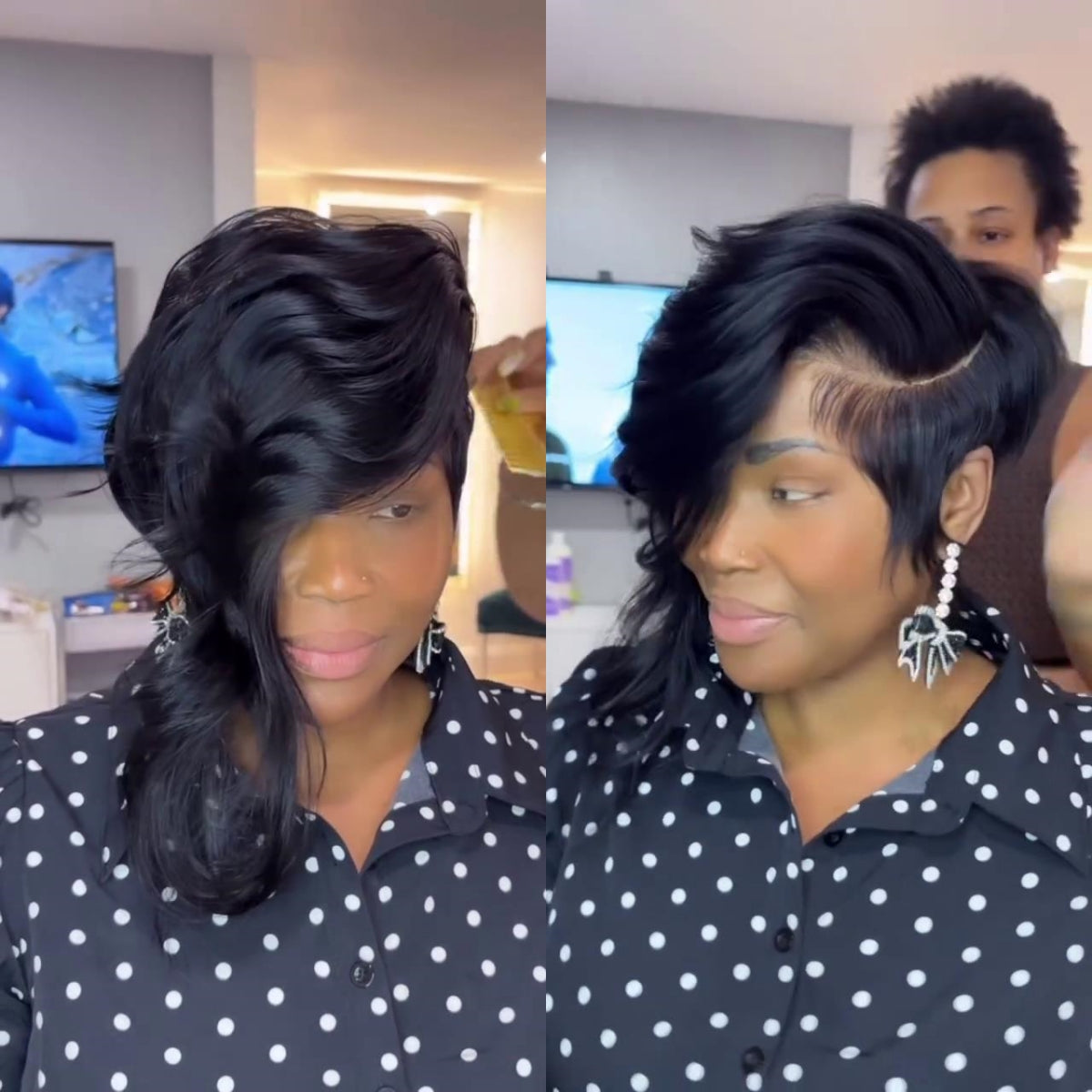 Realistic Black Layered Cut Bob 5×5 Lace Closure Wig With Side Long Bangs
