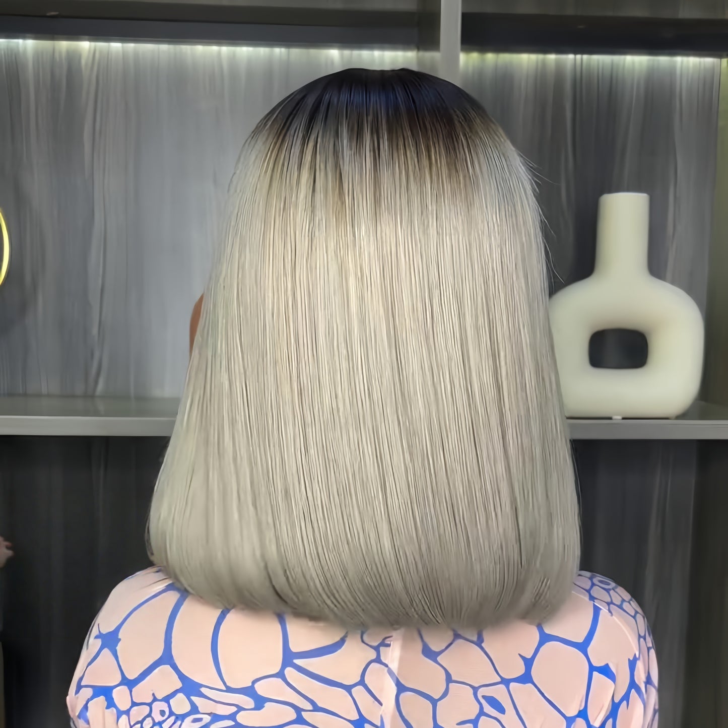 Dark Brown Roots Ombre Ash Blonde Straight Bob 5×5 Lace Closure Wig