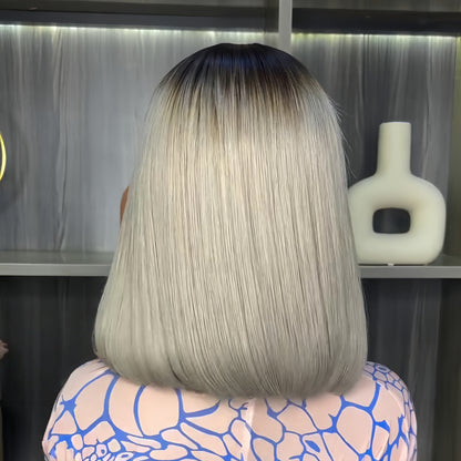 Dark Brown Roots Ombre Ash Blonde Straight Bob 5×5 Lace Closure Wig
