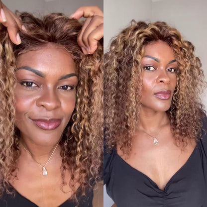 P4/27 Highlight Kinky Curly Bob 5×5 Lace Closure Wig