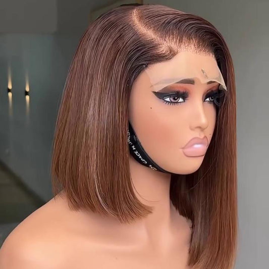 Chestnut Brown Side Part Straight Bob 7×5 HD Lace Closure Wig