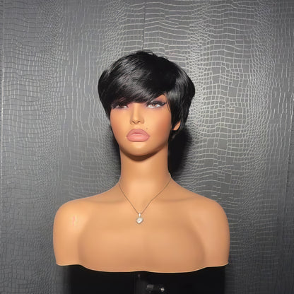 Short Pixie Cut With Long Bangs Glueless Natural Human Hair Wig