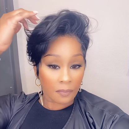 Asymmetrical Layered Pixie 13×4 Lace Frontal Wig With Long Side Bangs