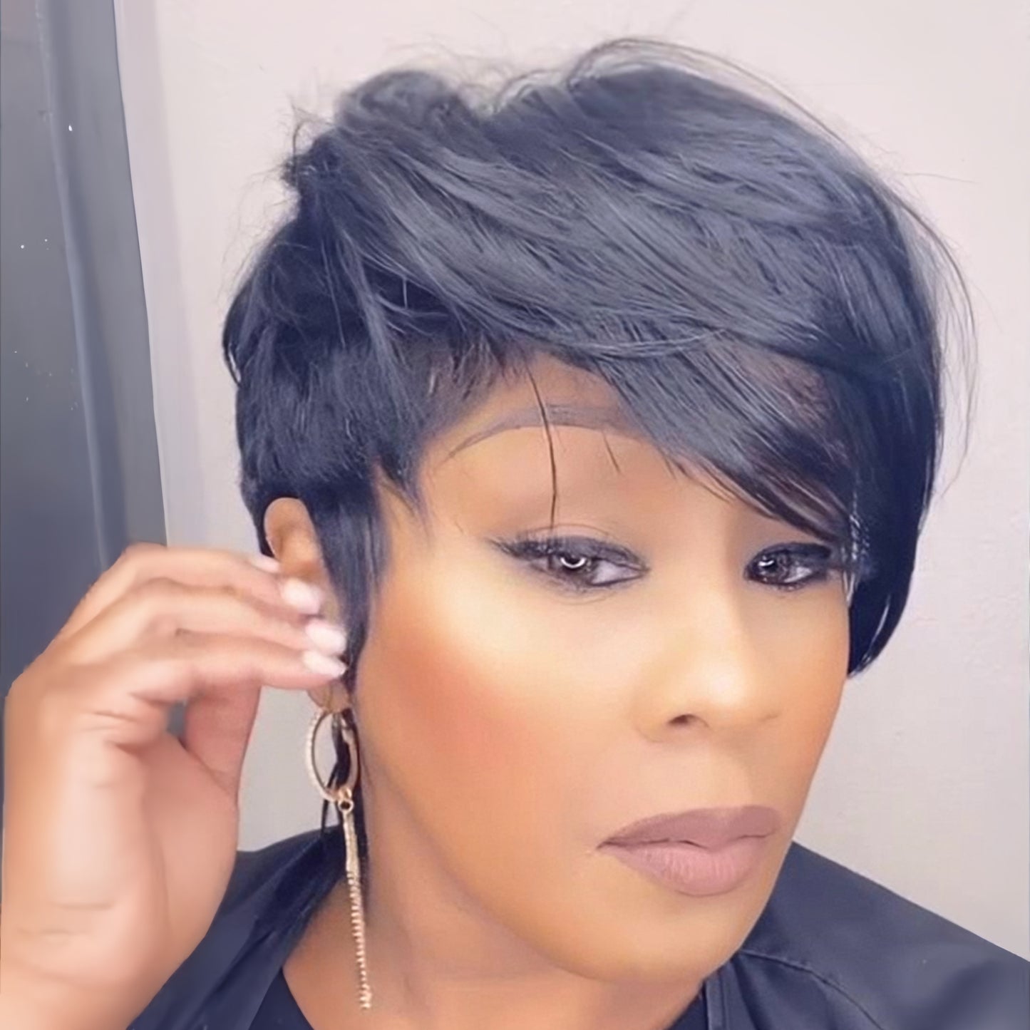 Asymmetrical Layered Pixie 13×4 Lace Frontal Wig With Long Side Bangs