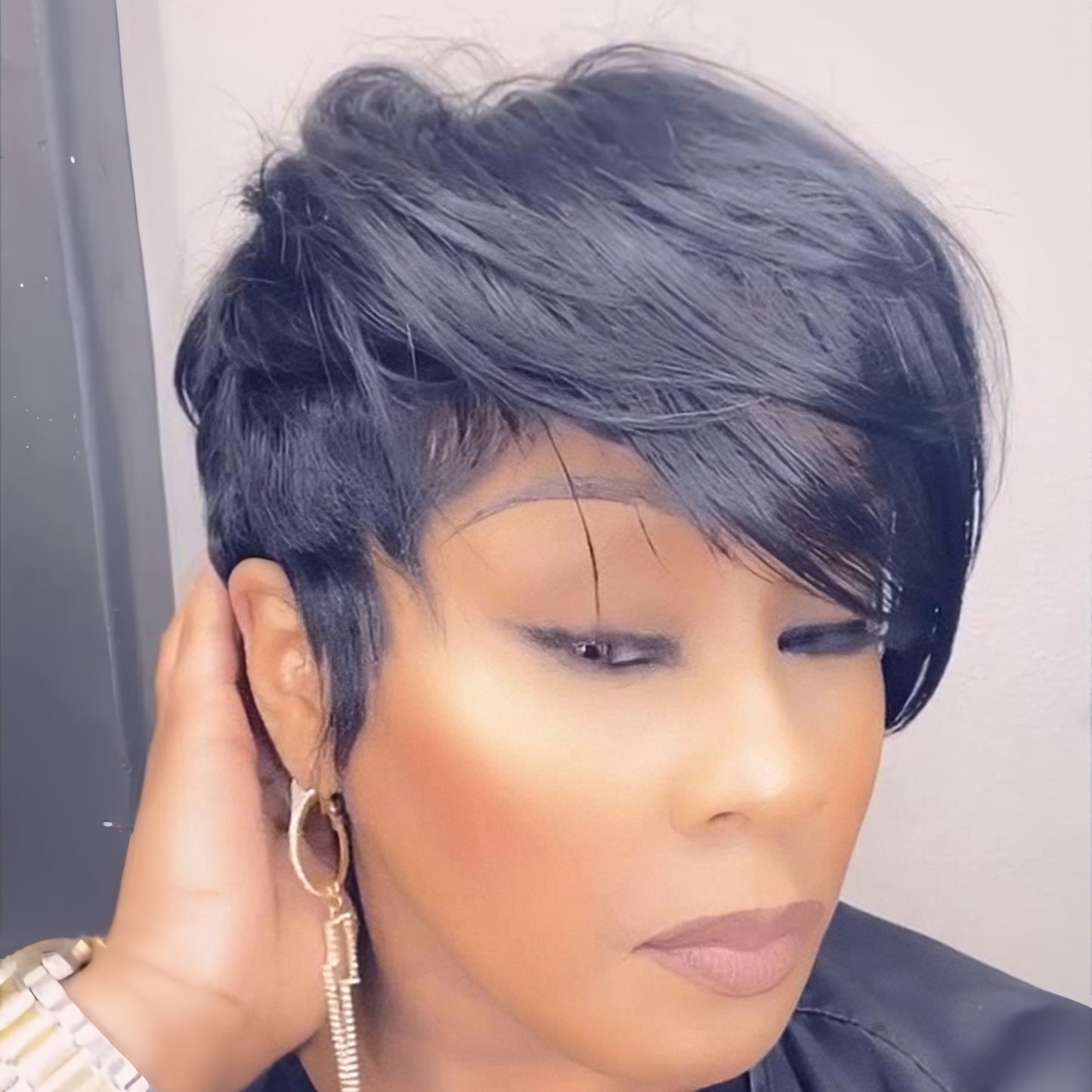 Asymmetrical Layered Pixie 13×4 Lace Frontal Wig With Long Side Bangs
