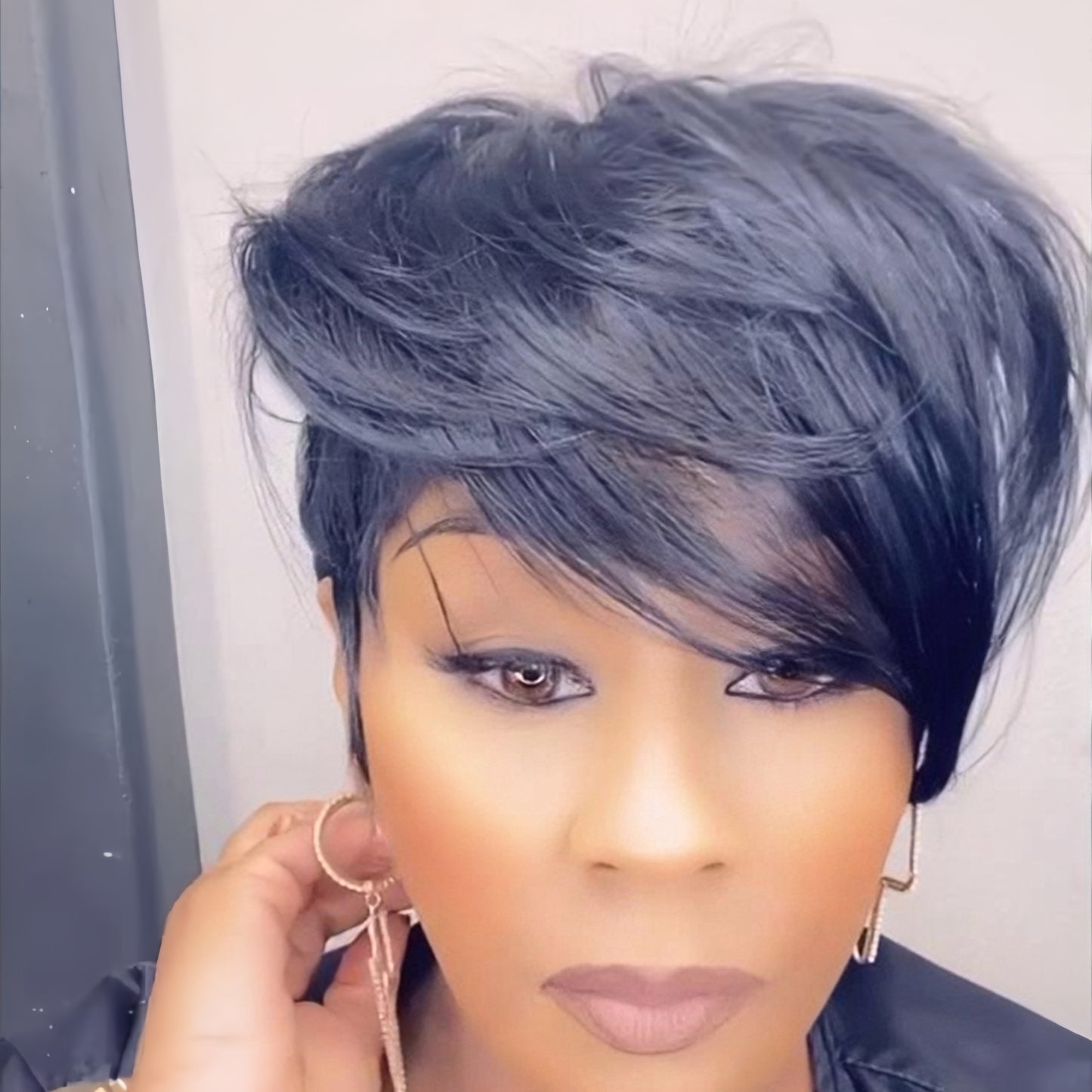 Asymmetrical Layered Pixie 13×4 Lace Frontal Wig With Long Side Bangs