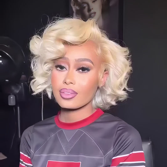 613 Blonde Short Curly Bob 13×4 Lace Frontal Wig