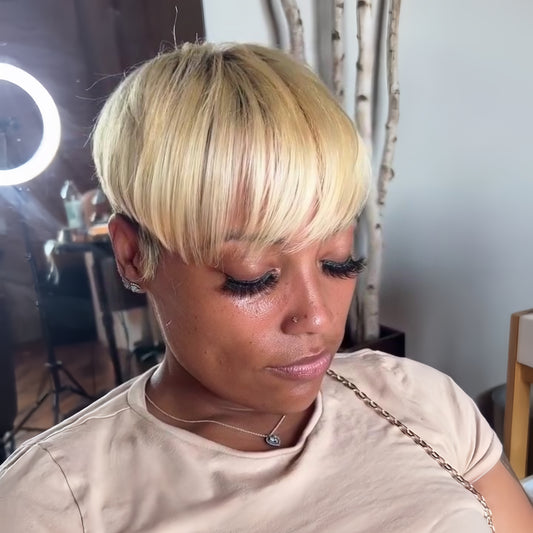 Blonde Highlight with Dark Roots Layered  Short Pixie Wig