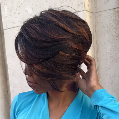Brown Highlights Layered Side Part Pixie 13×4 Lace Frontal Wig