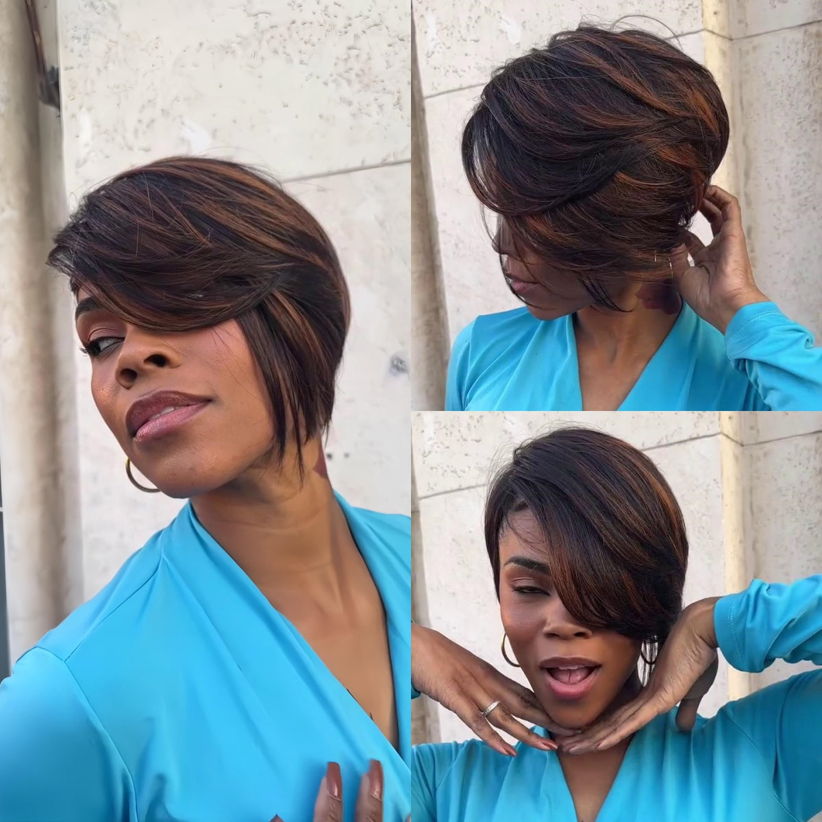 Brown Highlights Layered Side Part Pixie 13×4 Lace Frontal Wig