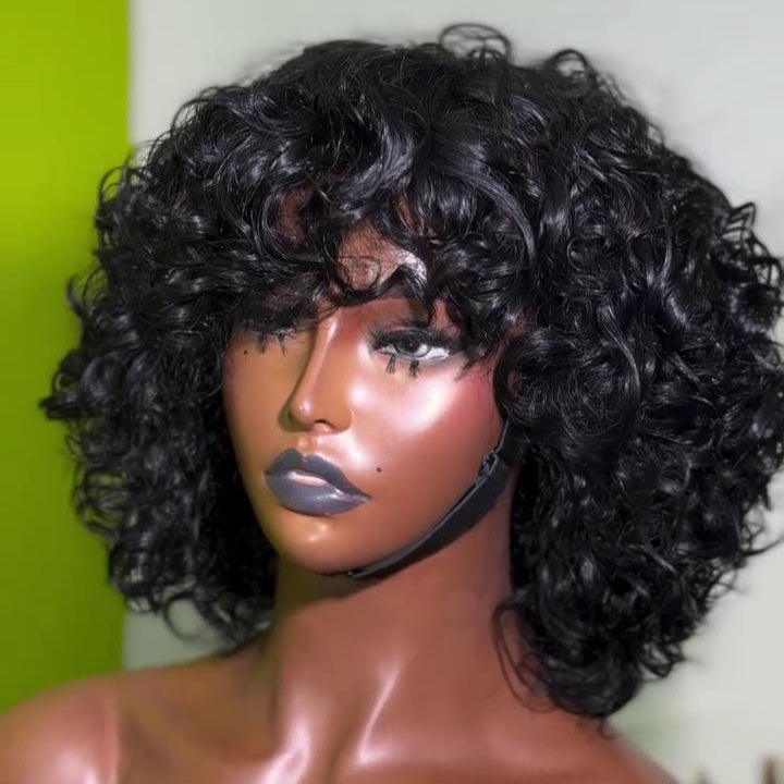 Put On & Go Voluminous Curly Glueless Bob Wig With Bangs