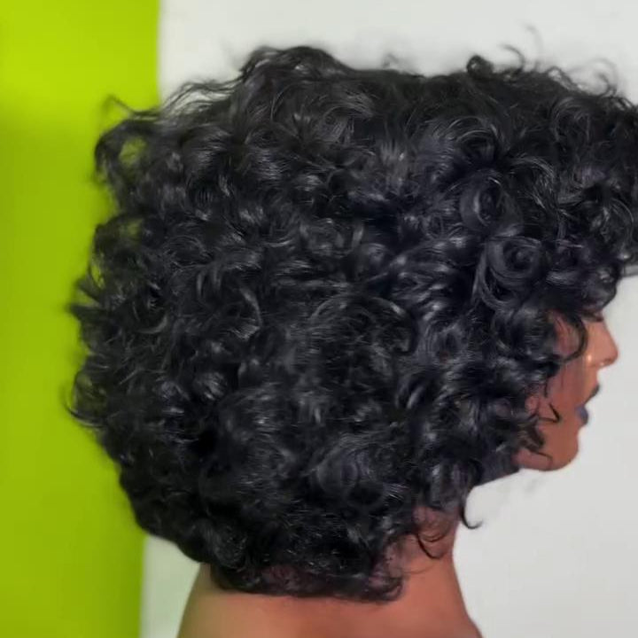 Put On & Go Voluminous Curly Glueless Bob Wig With Bangs