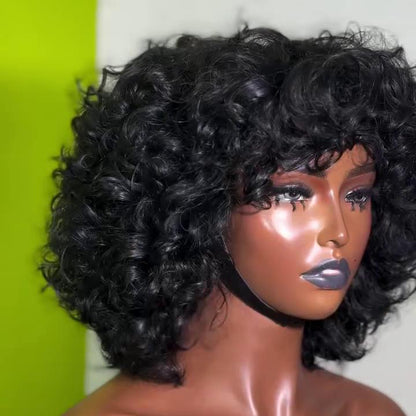 Put On & Go Voluminous Curly Glueless Bob Wig With Bangs
