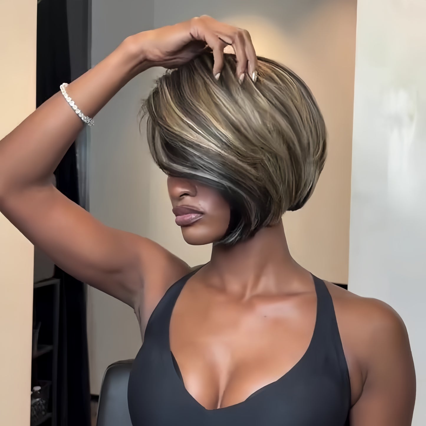 Side Part Brown Highlights Short Bob 13×4 Lace Wig