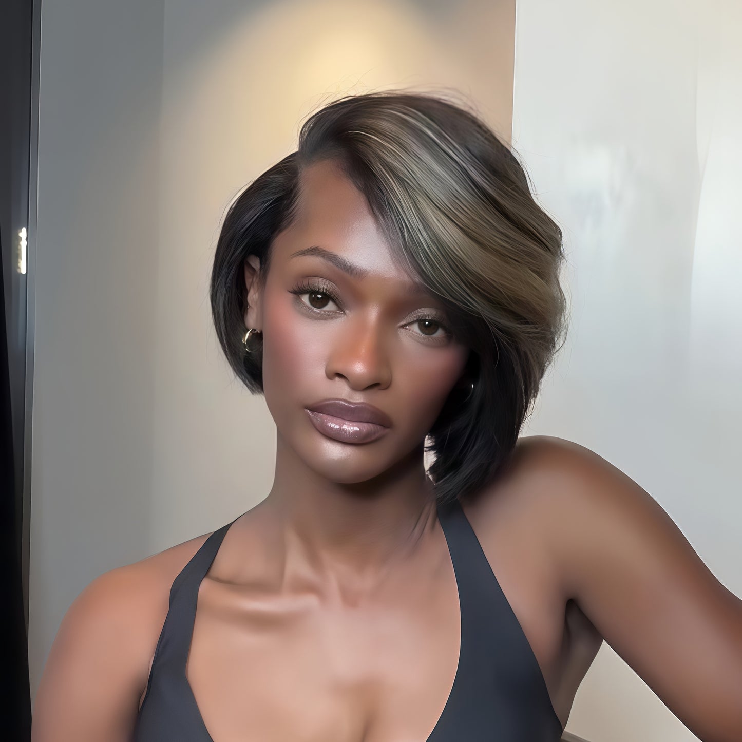 Side Part Brown Highlights Short Bob 13×4 Lace Wig