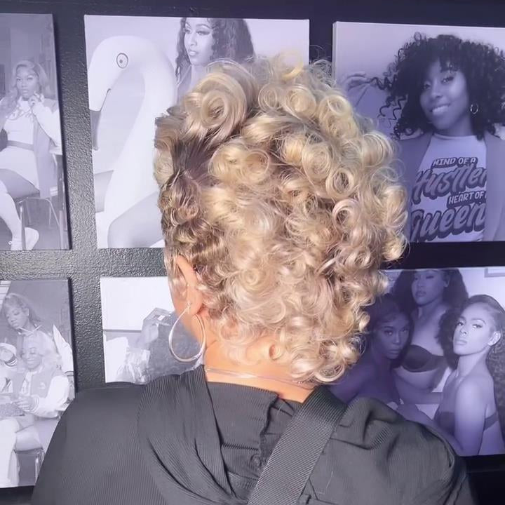 613 Short Pin Curly Finger Wave Glueless 13×4 Lace Frontal Wig