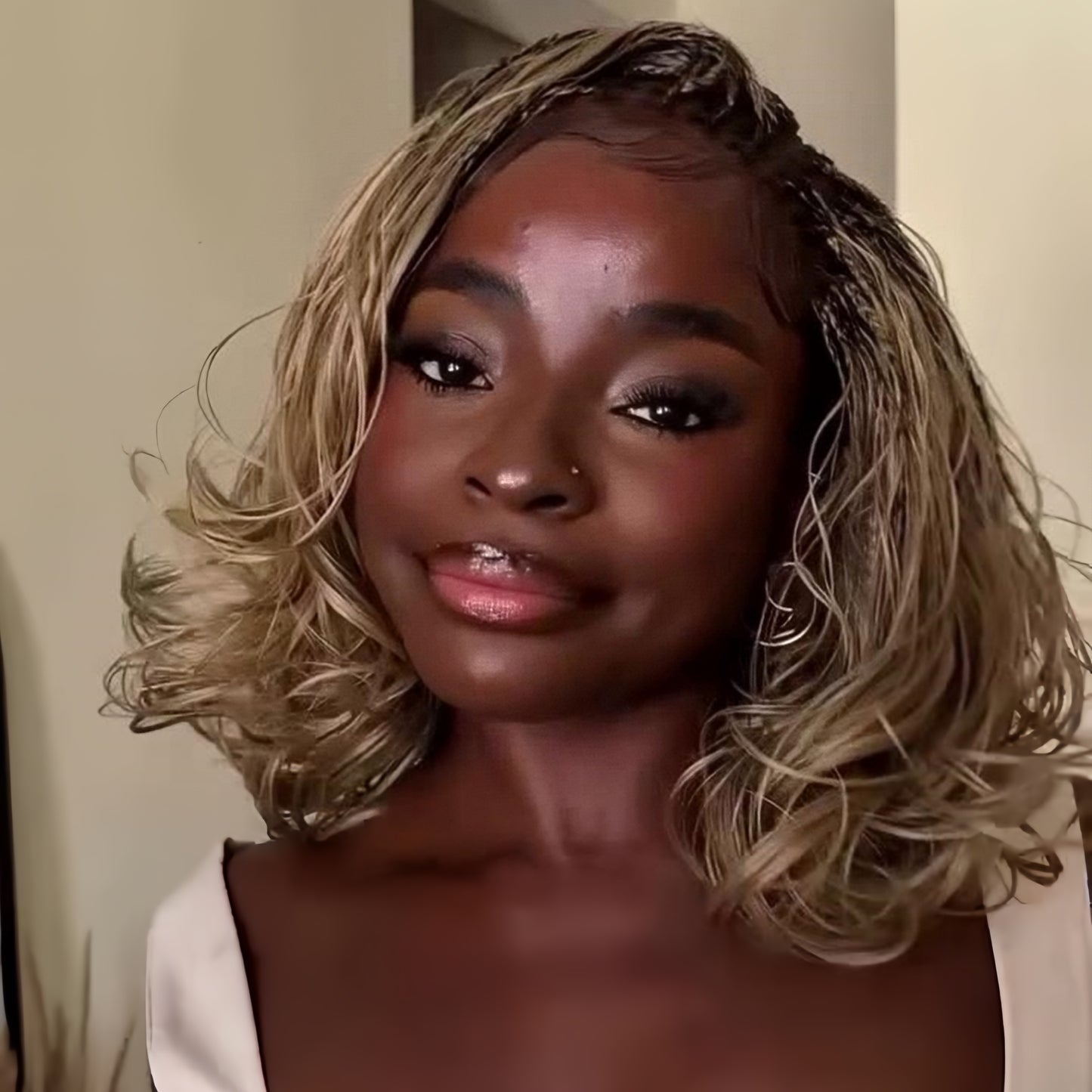 Ombre Blonde Full Lace Boho Braided Voluminous Wavy Bob Wig