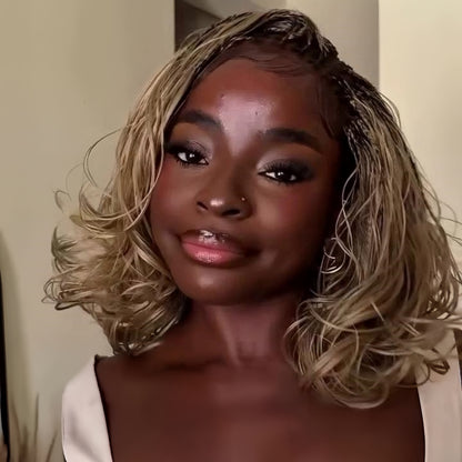 Ombre Blonde Full Lace Boho Braided Voluminous Wavy Bob Wig
