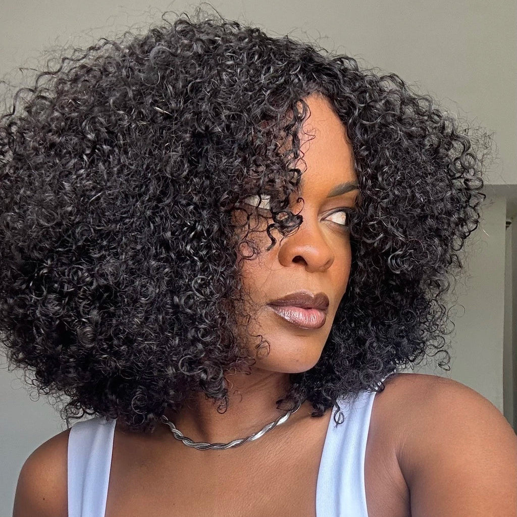 No Lace Glueless Voluminous Afro Kinky Curly Wig 100% Human Hair