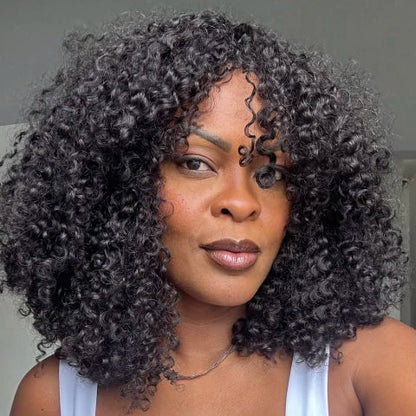 No Lace Glueless Voluminous Afro Kinky Curly Wig 100% Human Hair
