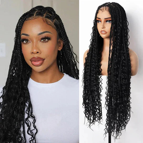 Gorgeous Full Lace Knotless Boho Curls Braided Invisi Drawstring Wig
