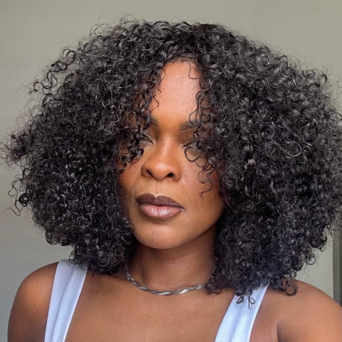 No Lace Glueless Voluminous Afro Kinky Curly Wig 100% Human Hair
