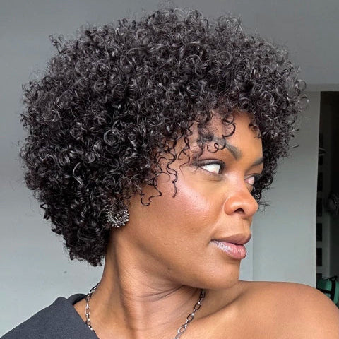 Put On & Go Voluminous Afro Kinky Curly Short Bob No Lace Wig