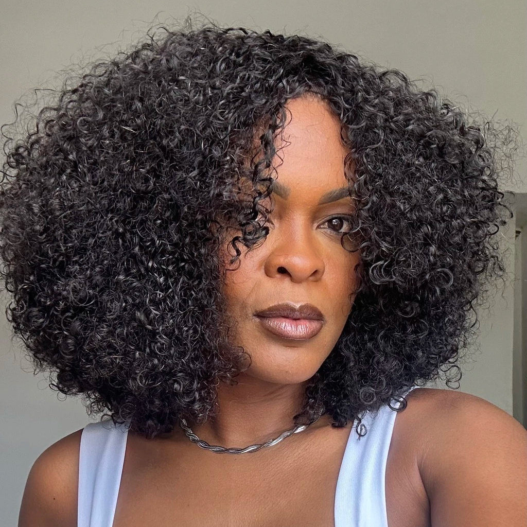 No Lace Glueless Voluminous Afro Kinky Curly Wig 100% Human Hair
