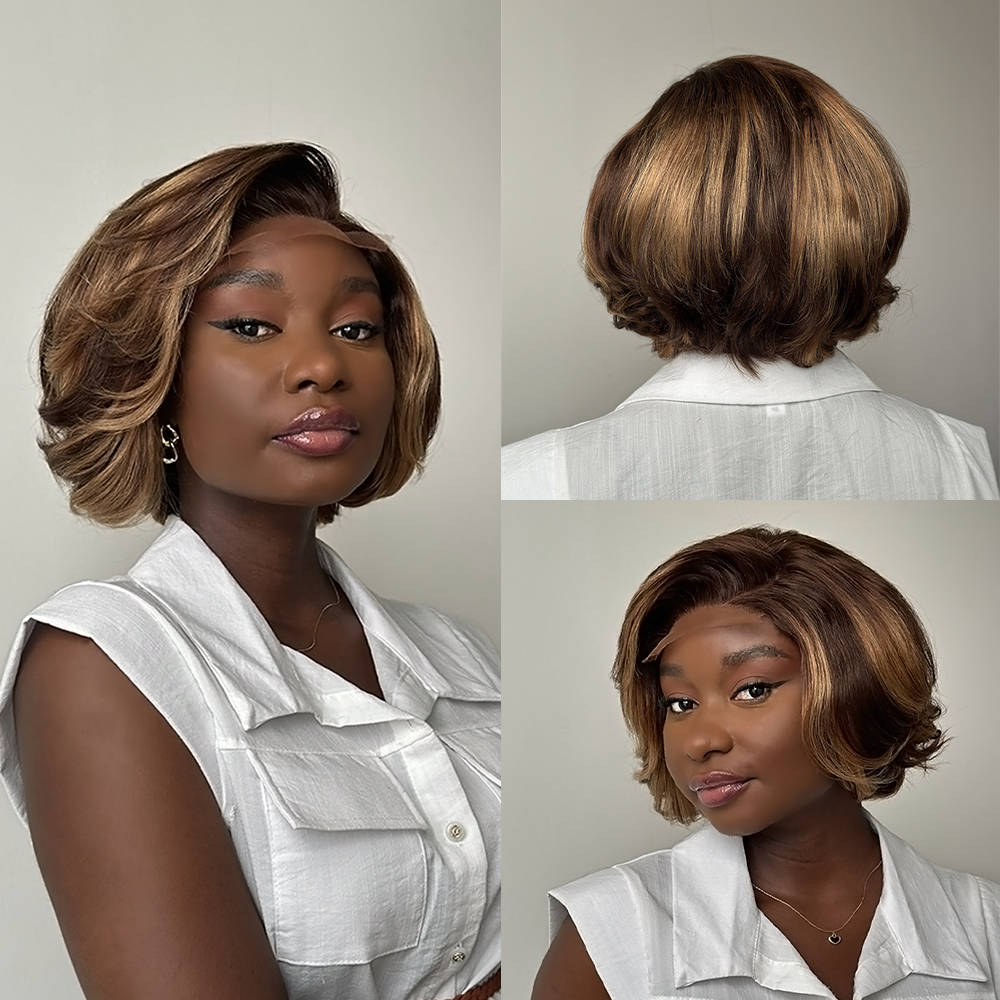 P4/27 Highlighted Layered Side Parted Bob 5x5 Lace Closure Wig