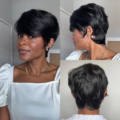 Realistic Layered Short Pixie Cut Wig With Bangs