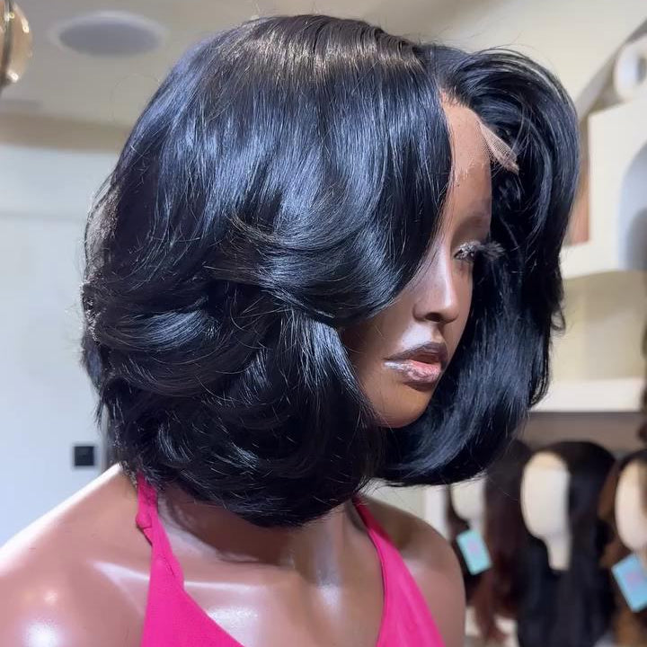 Natural Hairline Layered Cut Glueless 5×5 Lace Closure Bob Wig