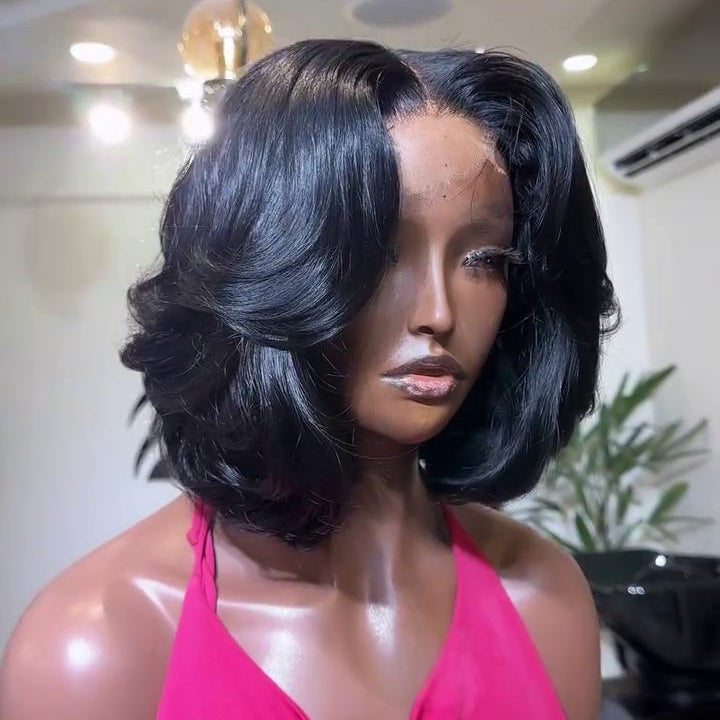 Natural Hairline Layered Cut Glueless 5×5 Lace Closure Bob Wig