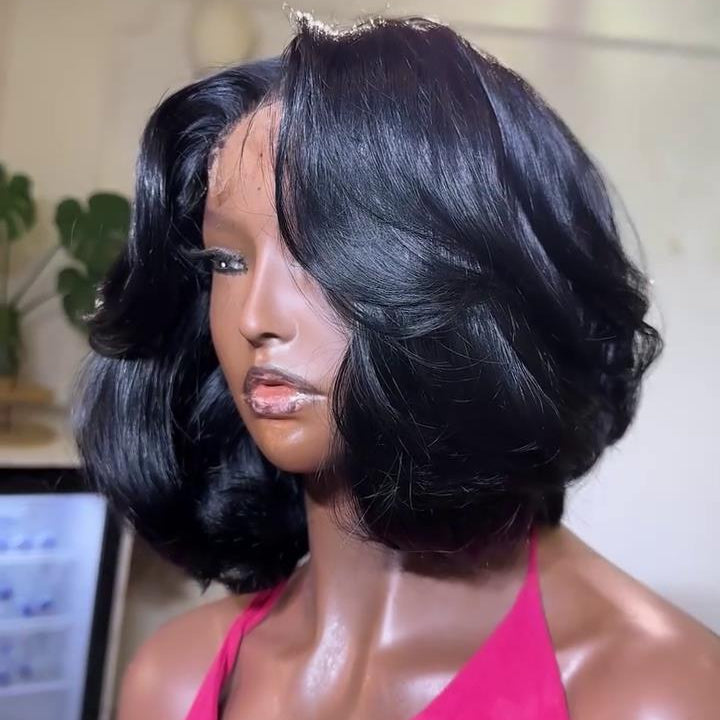 Natural Hairline Layered Cut Glueless 5×5 Lace Closure Bob Wig