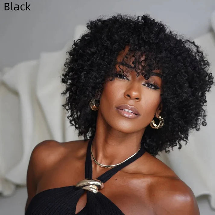 Put On & Go Voluminous Afro Kinky Curly Bob Wig 100% Human Hair