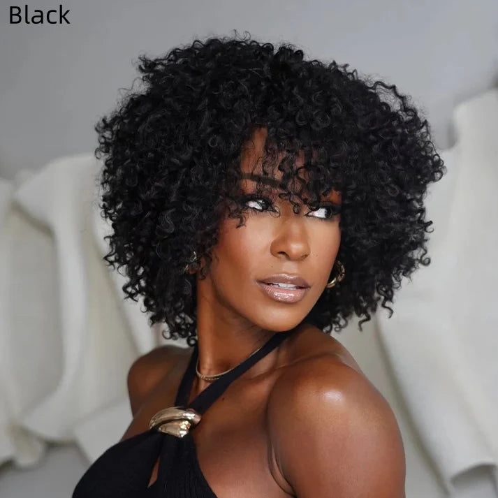 Put On & Go Voluminous Afro Kinky Curly Bob Wig 100% Human Hair