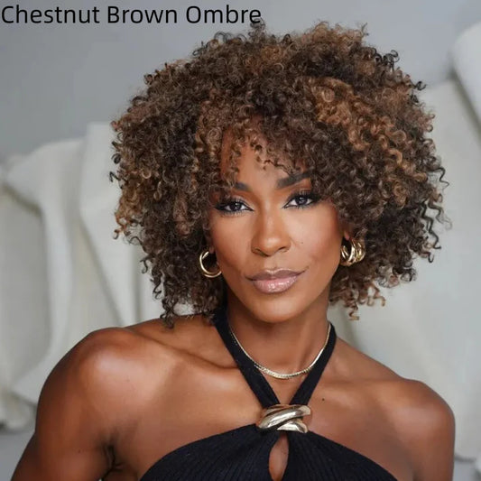 Put On & Go Voluminous Afro Kinky Curly Bob Wig 100% Human Hair