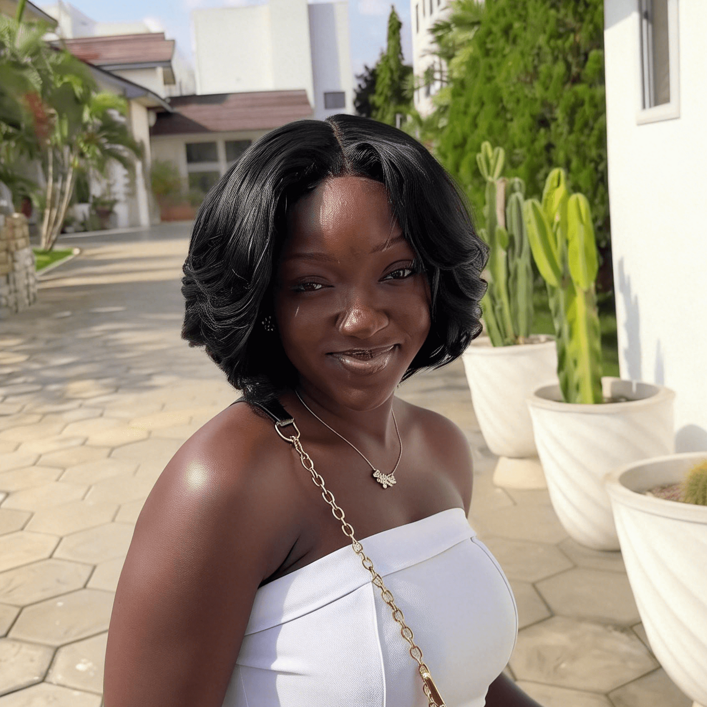 Natural Hairline Layered Cut Glueless 5×5 Lace Closure Bob Wig