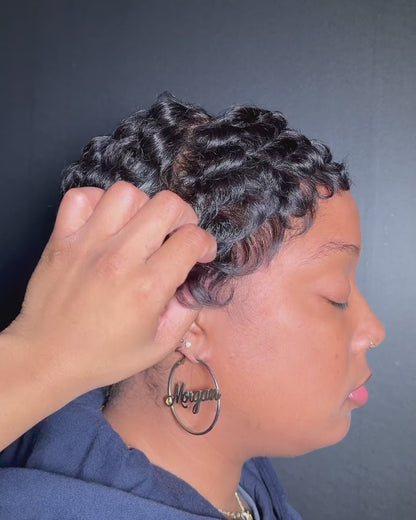 Glueless Full Lace Finger Wave Short Pixie Cut Wig