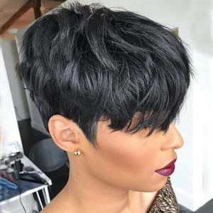 Put on & Go Layered Short Pixie Cut Human Hair Wig With Bang