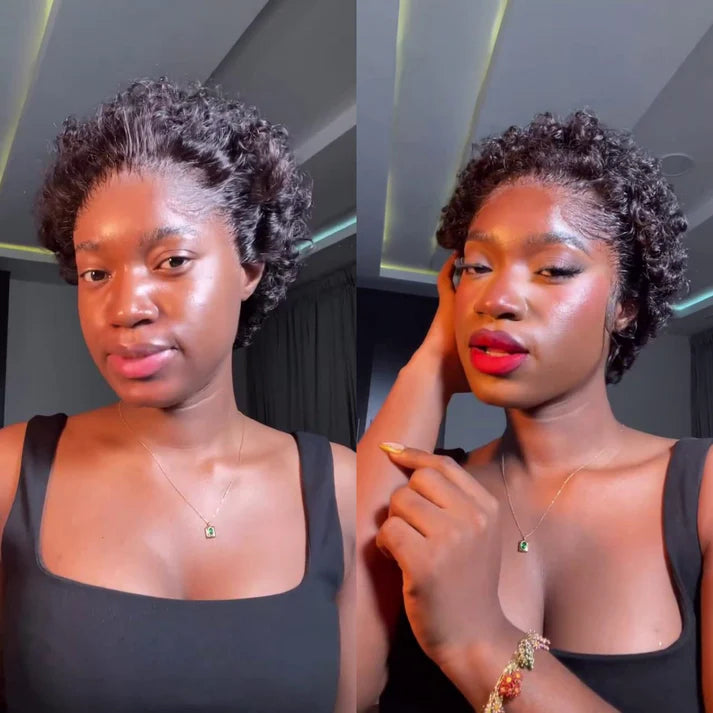 Glueless Short Curly Pixie Cut Lace Wig