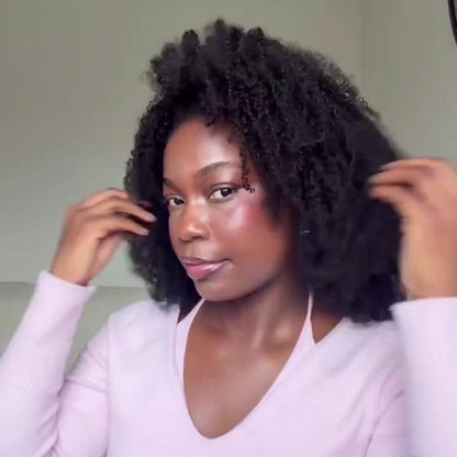 Full Voluminous Afro Kinky Curly Invisible Drawstring Half Wig