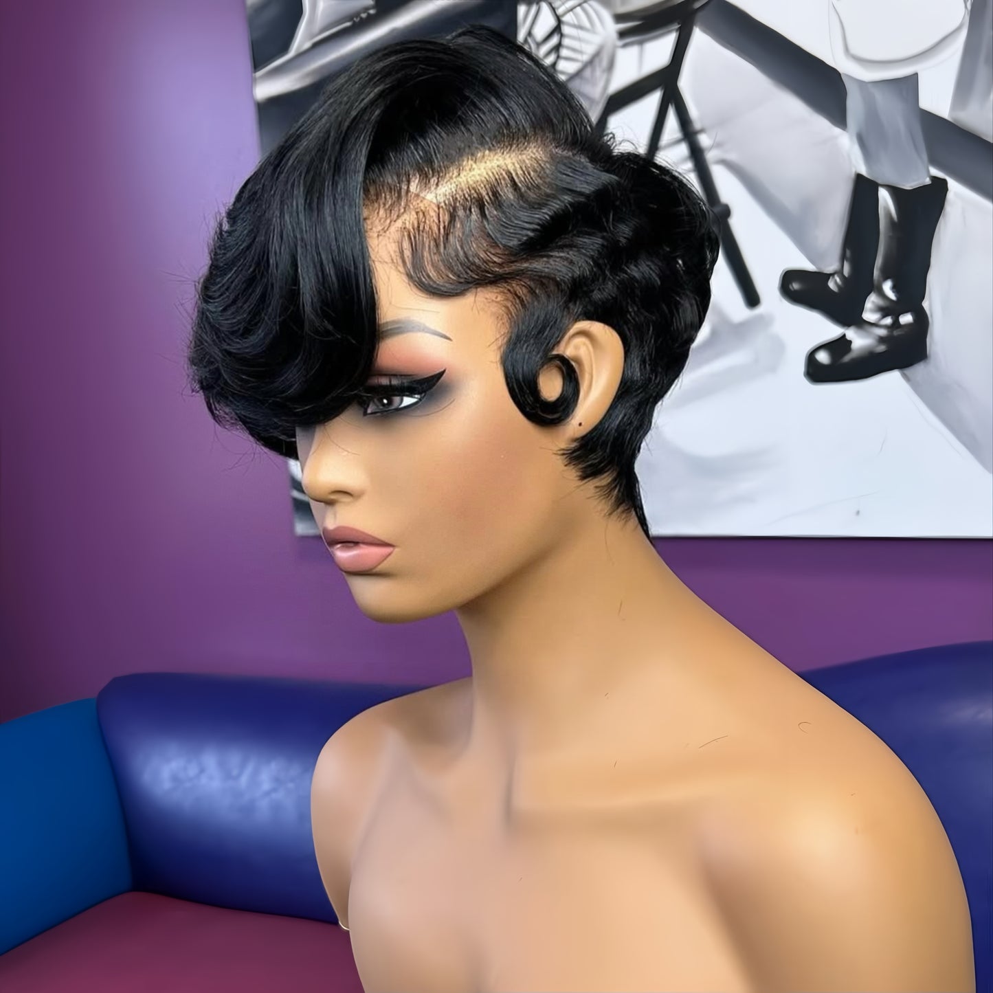 Finger Wave Short Pixie Cut 13×4 Lace Frontal Wig